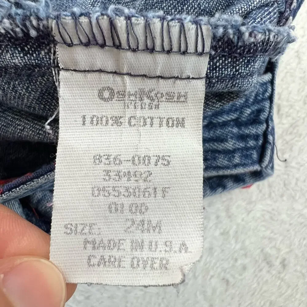 Oshkosh Vintage denim & plaid girls Overall pants Jeans size 24 months USA